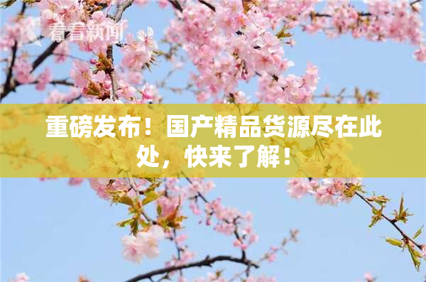 重磅发布！国产精品货源尽在此处，快来了解！